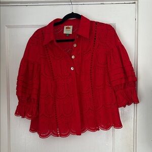 FARM Rio Red Eyelet Blouse